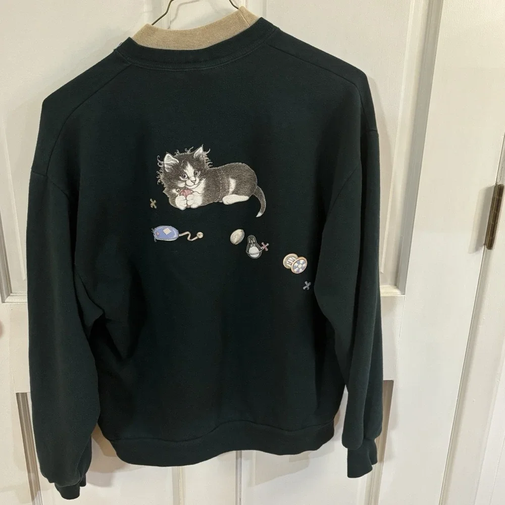 Vintage 90s Morning Sun Kitten Sweatshirt Gandmacore Double Side Print Large - Picture 2 of 10
